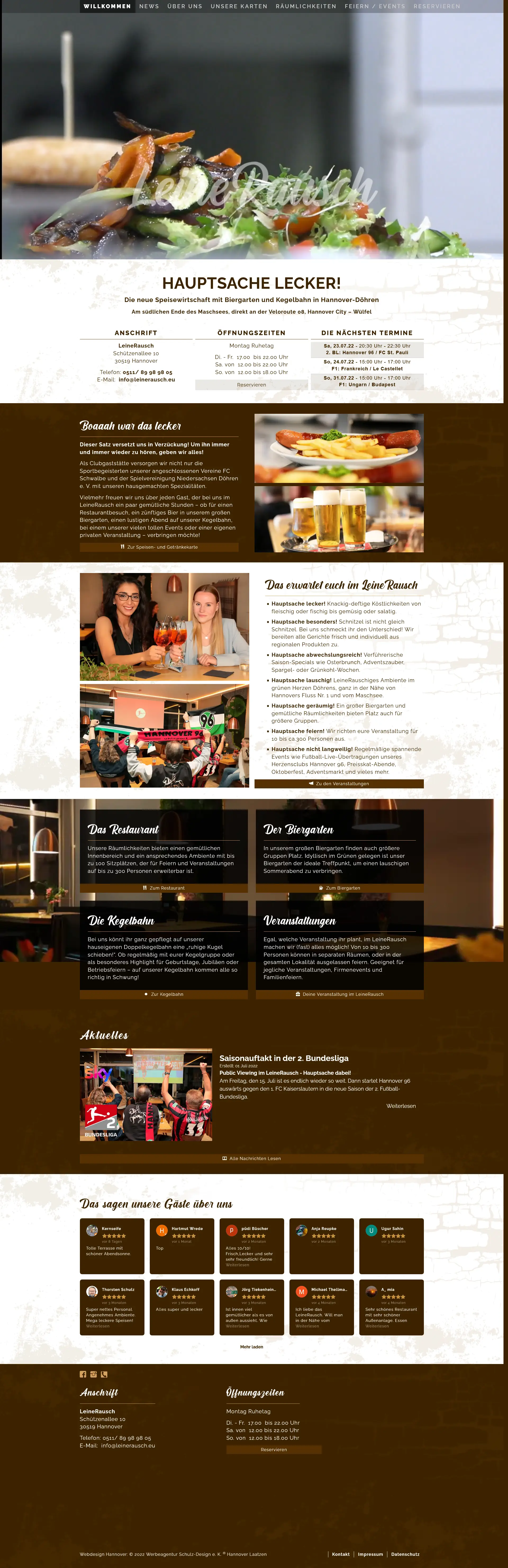 Gestaltung einer individuellen Website für das Restaurant LeineRausch Hannover